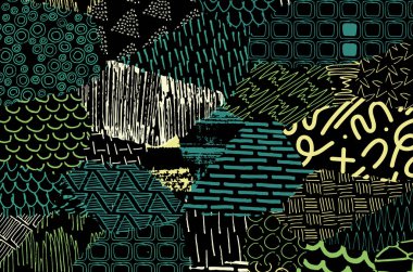 Soyut siyah konturlar, el vektör desen çizdi. Geometrik tarzı Retro soyut desen. Soyut çok renkli geometrik desen.