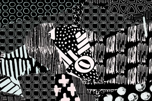 Traits Noirs Abstraits Motif Vectoriel Esquissé Main Modèle Abstrait Rétro — Image vectorielle