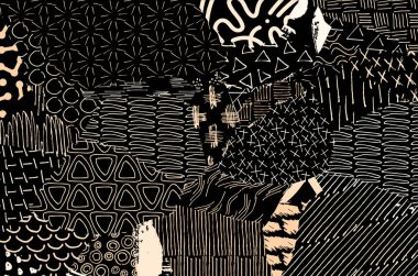 Soyut siyah konturlar, el vektör desen çizdi. Geometrik tarzı Retro soyut desen. Soyut çok renkli geometrik desen.