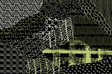 Soyut siyah konturlar, el vektör desen çizdi. Geometrik tarzı Retro soyut desen. Soyut çok renkli geometrik desen.