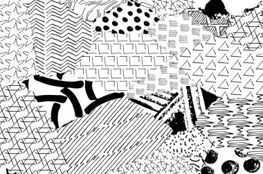 Soyut siyah konturlar, el vektör desen çizdi. Geometrik tarzı Retro soyut desen. Soyut çok renkli geometrik desen.