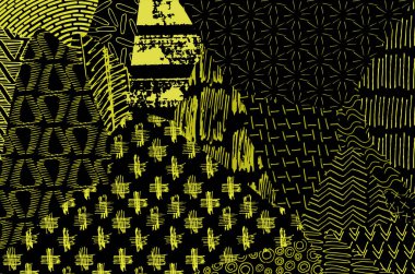 Soyut siyah konturlar, el vektör desen çizdi. Geometrik tarzı Retro soyut desen. Soyut çok renkli geometrik desen.