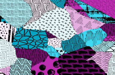 Soyut siyah konturlar, el vektör desen çizdi. Geometrik tarzı Retro soyut desen. Soyut çok renkli geometrik desen.