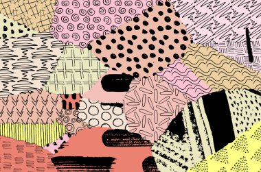 Soyut siyah konturlar, el vektör desen çizdi. Geometrik tarzı Retro soyut desen. Soyut çok renkli geometrik desen.