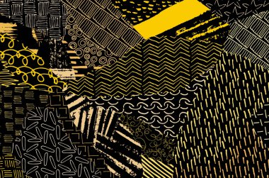 Soyut siyah konturlar, el vektör desen çizdi. Geometrik tarzı Retro soyut desen. Soyut çok renkli geometrik desen.