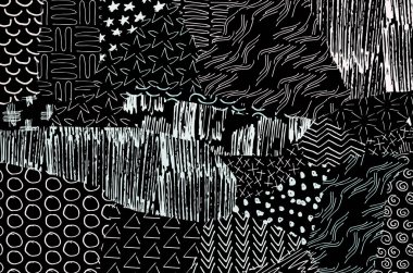 Soyut siyah konturlar, el vektör desen çizdi. Geometrik tarzı Retro soyut desen. Soyut çok renkli geometrik desen.