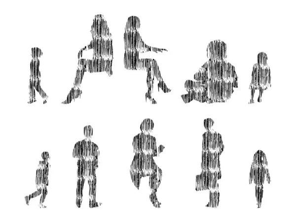 Ilustração Vetorial Silhuetas Contorno Pessoas Desenho Contorno Silhueta Pessoas Conjunto — Vetor de Stock