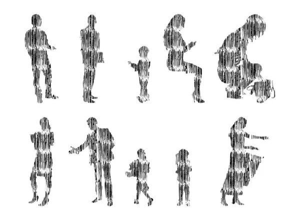 Illustration Vectorielle Silhouettes Esquissées Personnes Dessin Contour Silhouette Personnes Icône — Image vectorielle