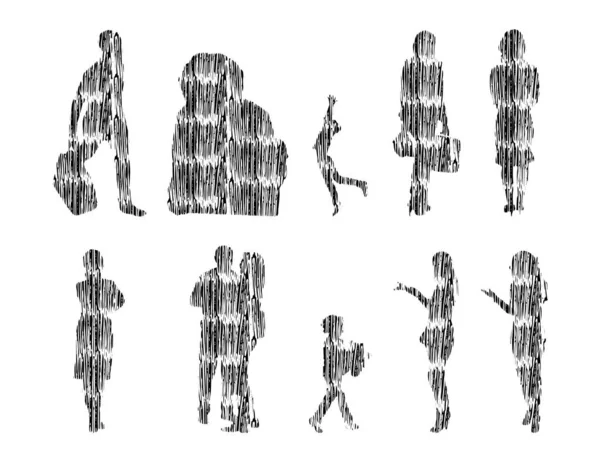 Ilustración Vectorial Esquema Siluetas Personas Dibujo Contorno Silueta Personas Icono — Archivo Imágenes Vectoriales