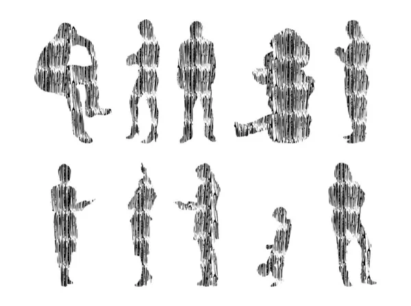 Ilustração Vetorial Silhuetas Contorno Pessoas Desenho Contorno Silhueta Pessoas Conjunto —  Vetores de Stock