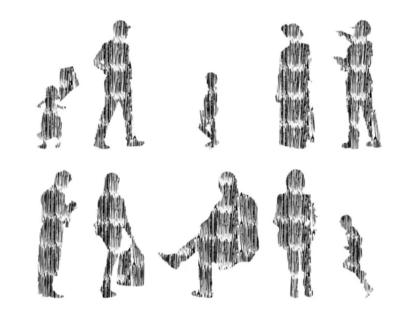 Ilustración Vectorial Esquema Siluetas Personas Dibujo Contorno Silueta Personas Icono — Vector de stock