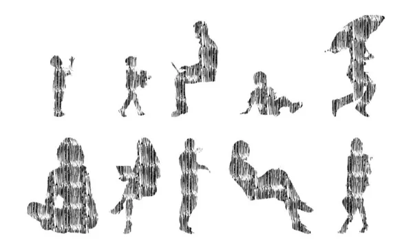 Illustration Vectorielle Silhouettes Esquissées Personnes Dessin Contour Silhouette Personnes Icône — Image vectorielle