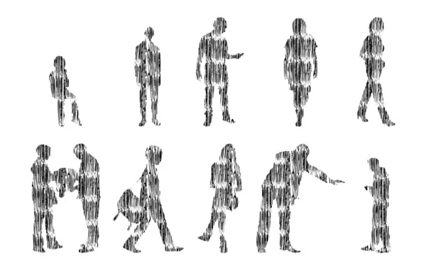 Illustration Vectorielle Silhouettes Esquissées Personnes Dessin Contour Silhouette Personnes Icône — Image vectorielle