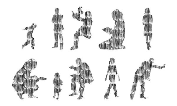 Vector Illustratie Overzicht Silhouetten Van Mensen Contourtekening Personensilhouet Icoon Set — Stockvector
