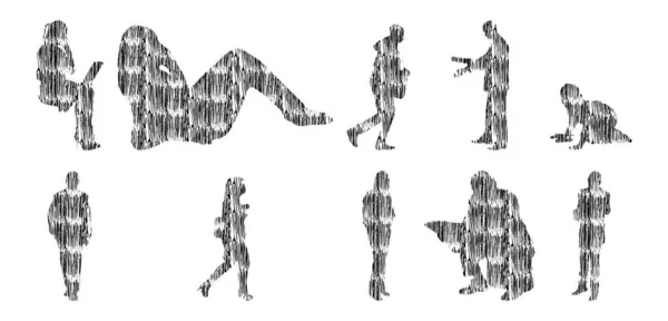 Vektorové Ilustrace Obrysové Siluety Lidí Obrysové Kresby Silueta Lidí Izolovaná — Stockový vektor