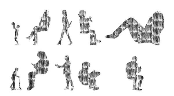 矢量图解 人物形象轮廓 轮廓图 人物形象轮廓 图标集 坐姿人物形象 建筑风格 — 图库矢量图片