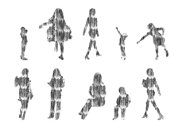 Illustration Vectorielle Silhouettes Esquissées Personnes Dessin Contour Silhouette Personnes Icône — Image vectorielle