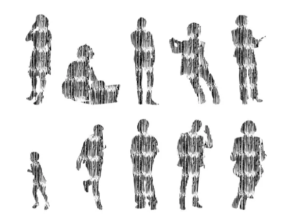 Illustration Vectorielle Silhouettes Esquissées Personnes Dessin Contour Silhouette Personnes Icône — Image vectorielle