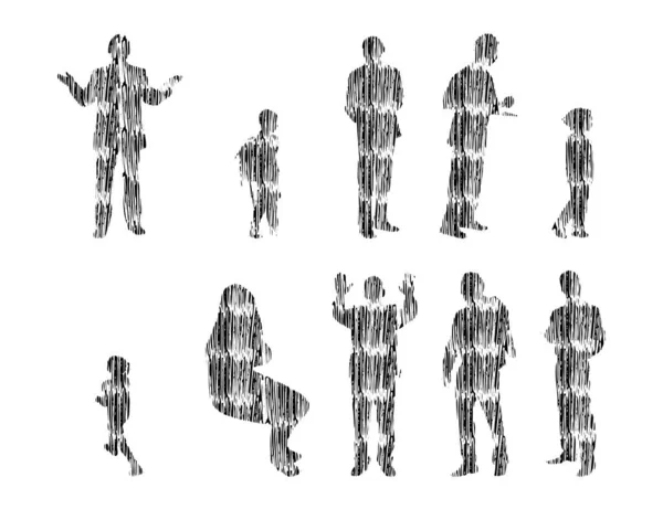 Ilustrație Vectorială Schiță Siluete Oameni Desen Contur Siluetă Oameni Set — Vector de stoc