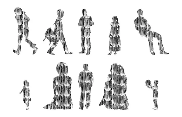 Ilustración Vectorial Esquema Siluetas Personas Dibujo Contorno Silueta Personas Icono — Archivo Imágenes Vectoriales