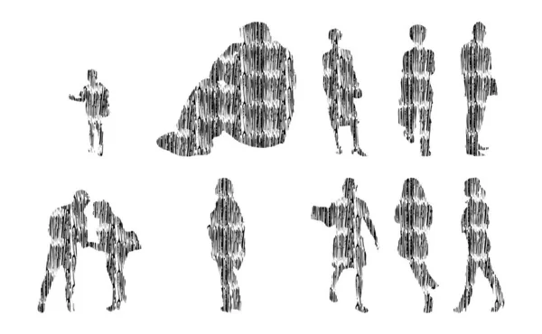 Vektor Ilustrasi Garis Luar Siluet Orang Kontur Gambar Orang Siluet - Stok Vektor
