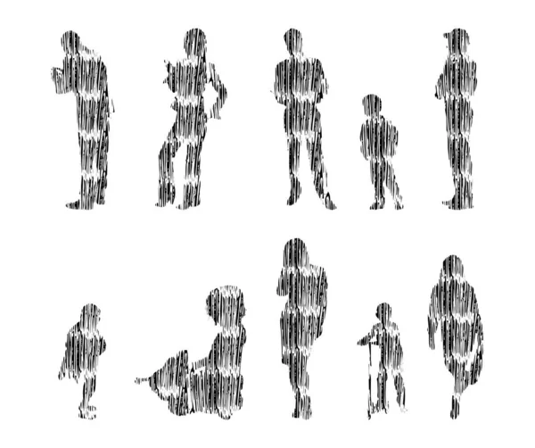 Vektor Illustration Kontur Silhuetter Mennesker Kontur Tegning Mennesker Silhuet Ikon – Stock-vektor