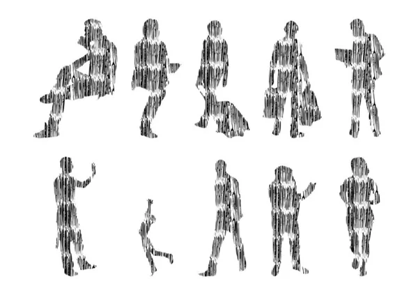 Εικονογράφηση Διάνυσμα Περίγραμμα Σιλουέτες Των Ανθρώπων Σχέδιο Περίγραμμα Άνθρωποι Σιλουέτα — Διανυσματικό Αρχείο