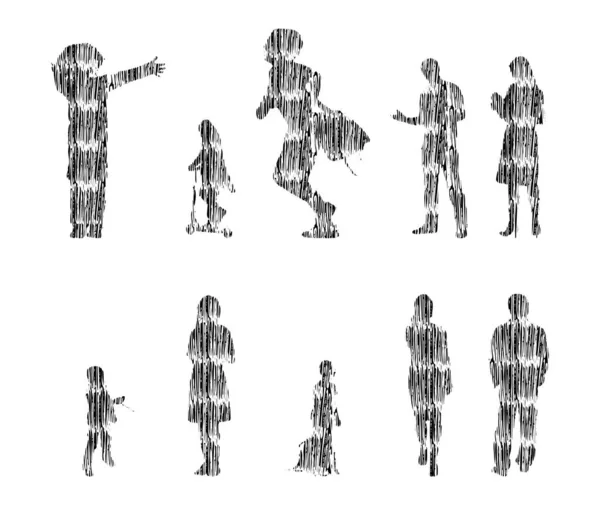 Εικονογράφηση Διάνυσμα Περίγραμμα Σιλουέτες Των Ανθρώπων Σχέδιο Περίγραμμα Άνθρωποι Σιλουέτα — Διανυσματικό Αρχείο