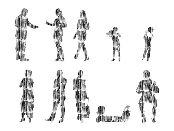 Vektor Illustration Umrisse Von Menschen Konturzeichnung Menschen Silhouette Ikonensatz Isoliert — Stockvektor