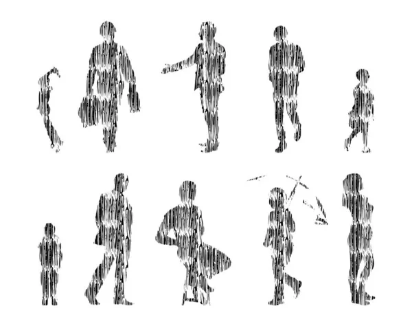 Illustration Vectorielle Silhouettes Esquissées Personnes Dessin Contour Silhouette Personnes Icône — Image vectorielle