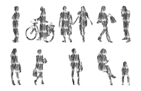 矢量图解 人物形象轮廓 轮廓图 人物形象轮廓 图标集 坐姿人物形象 建筑风格 — 图库矢量图片