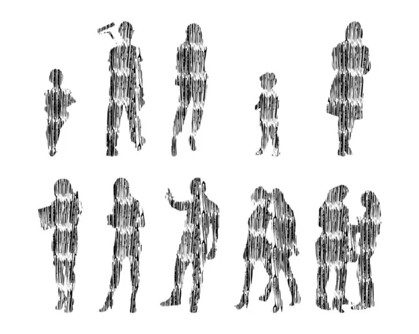 Vektor Illustration Umrisse Von Menschen Konturzeichnung Menschen Silhouette Ikonensatz Isoliert — Stockvektor