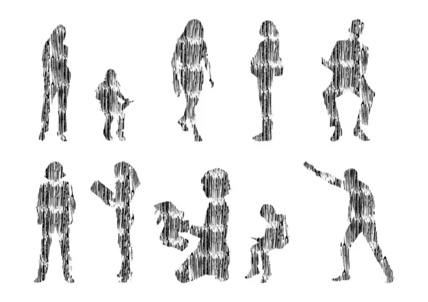 Векторні Ілюстрації Начерки Силуетів Людей Контурний Малюнок Люди Силует Набір — стоковий вектор