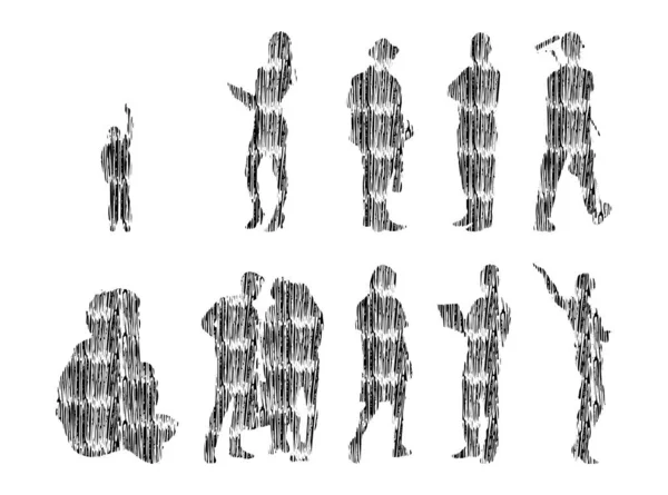 矢量图解 人物形象轮廓 轮廓图 人物形象轮廓 图标集 坐姿人物形象 建筑风格 — 图库矢量图片