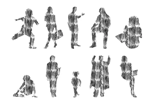 Ilustração Vetorial Silhuetas Contorno Pessoas Desenho Contorno Silhueta Pessoas Conjunto — Vetor de Stock