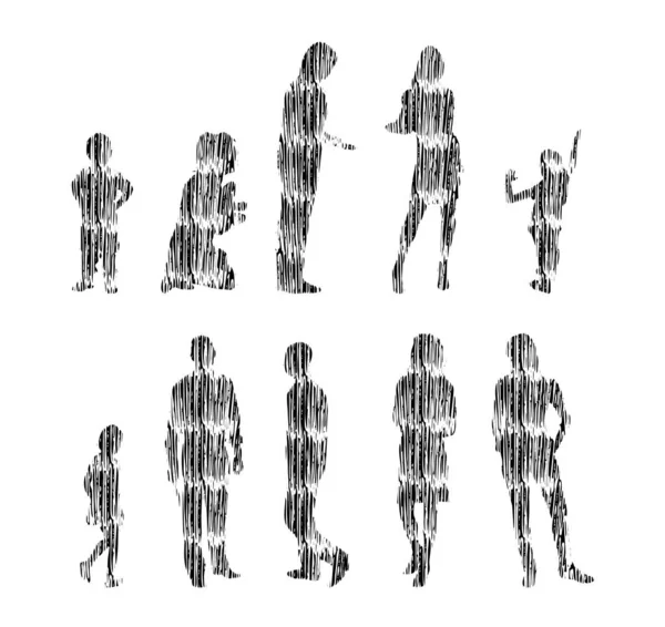 Illustration Vectorielle Silhouettes Esquissées Personnes Dessin Contour Silhouette Personnes Icône — Image vectorielle