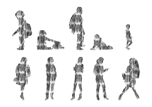 Vector Illustration Outline Silhouettes People Contour Drawing People Silhouette Icon — 스톡 벡터