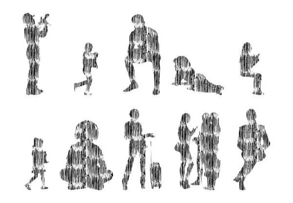 Illustration Vectorielle Silhouettes Esquissées Personnes Dessin Contour Silhouette Personnes Icône — Image vectorielle