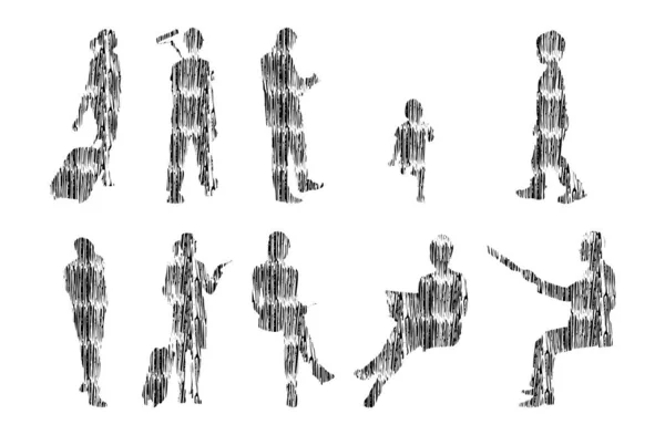 Векторні Ілюстрації Начерки Силуетів Людей Контурний Малюнок Люди Силует Набір — стоковий вектор