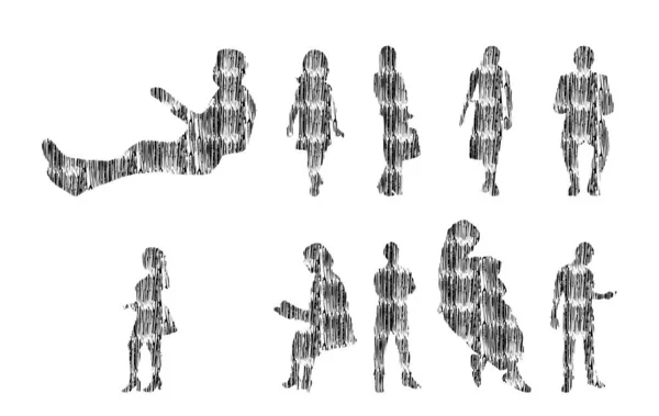 Illustrasjon Vektorer Diagrammer Mennesker Konturtegning Silhuett Isolerte Icon Set Silhuett – stockvektor