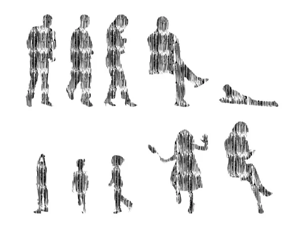 Векторная Иллюстрация Контурный Силуэт Людей Контурный Рисунок Силуэт Людей Изолированный — стоковый вектор
