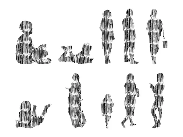 Illustration Vectorielle Silhouettes Esquissées Personnes Dessin Contour Silhouette Personnes Icône — Image vectorielle