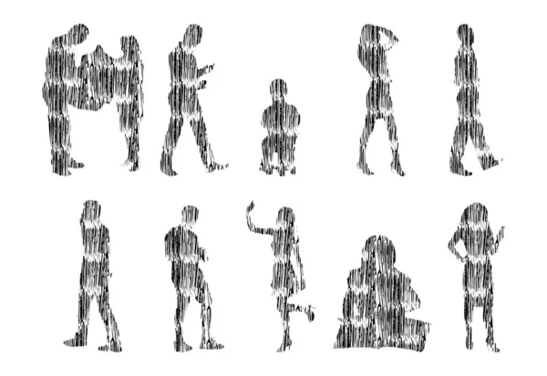 Illustration Vectorielle Silhouettes Esquissées Personnes Dessin Contour Silhouette Personnes Icône — Image vectorielle