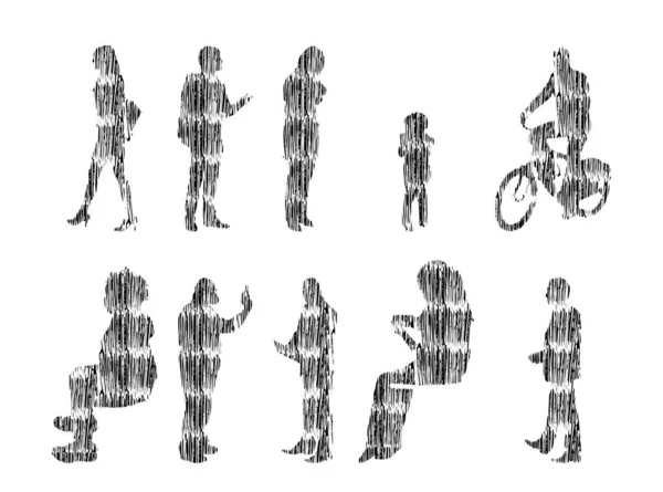 Illustration Vectorielle Silhouettes Esquissées Personnes Dessin Contour Silhouette Personnes Icône — Image vectorielle