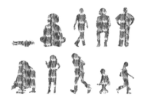 Ilustración Vectorial Esquema Siluetas Personas Dibujo Contorno Silueta Personas Icono — Vector de stock