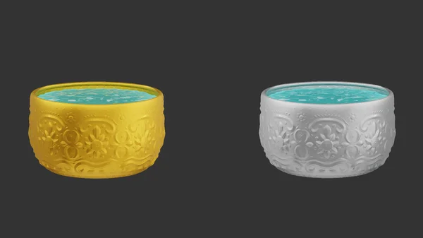 element of gold and silver bowl with water thai culture from image traced 3d. songkran festival thailand travel.