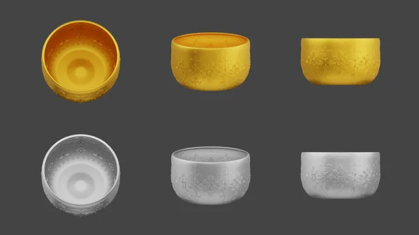 set of element of gold and silver bowl thai culture from image traced 3d. songkran festival thailand travel.