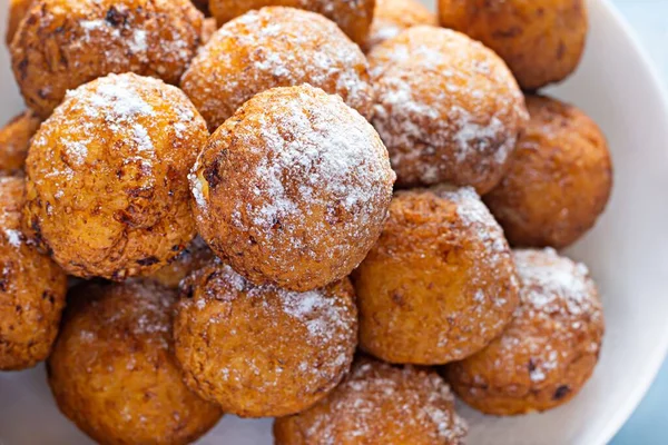 Doughnuts Homemade Cakes Made Curd Balls Cottage Cheese Donuts Powdered — 스톡 사진