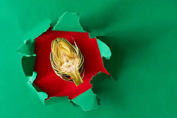 Frische Artischockenblume Auf Grünem Hintergrund Gesunde Ernährung Modern Minimalistisch Mediterrane — Stockfoto