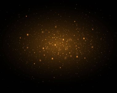 Titreyen altın parçacıkları ve ışık parlamasının soyut arkaplanı.